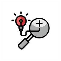 A magnifying glass with a light bulb on it vector