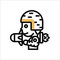 A cartoon character in a helmet holding a gun vector