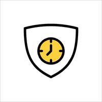 A clock icon in a shield with a yellow face vector