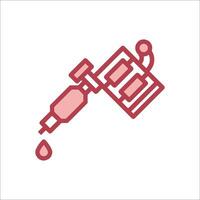 A red and white icon of a syringe vector
