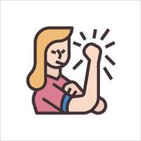 A woman is holding up her fist in a line icon vector