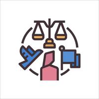 A justice symbol with a scale and a person holding a book vector