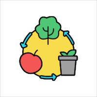 A green apple and tree in a circle with arrows pointing to it vector