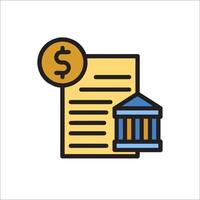 A bank document with a dollar sign and a building vector