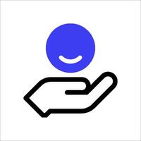 A hand holding a smiley face icon vector