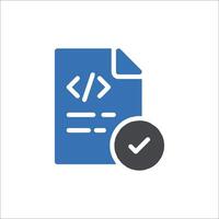 A blue document with a check mark and a blue arrow vector