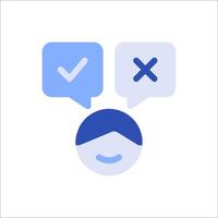 A person with a tick and cross icon on their head vector