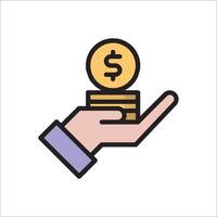 Hand holding stack of coins with dollar sign icon vector