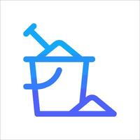 A blue icon of a bucket with a shovel vector