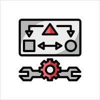 A computer with a wrench and a red arrow vector