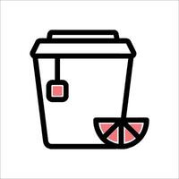A cup of tea with a slice of lemon in it vector