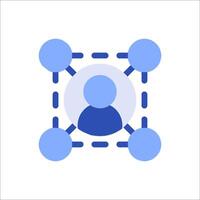 A blue and white icon with a person in the center vector