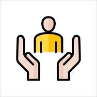 A person is holding out two hands with a yellow person in the middle vector