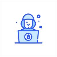 A person sitting at a computer with a bitcoin logo vector