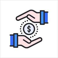 Two hands holding a dollar coin icon vector