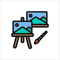 An icon of an easel with a painting and a brush vector