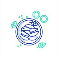 A bowl of food with leaves and a leaf on it vector