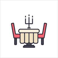 A restaurant table with two chairs and a candle vector