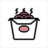 A black and white icon of a box with food in it vector