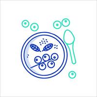 A blue line drawing of a bowl of soup with a spoon vector