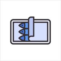 A blue and white icon of a wallet with a pen inside vector