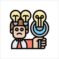 A man holding a magnifying glass with two light bulbs vector