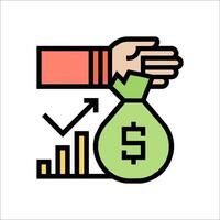 Money bag icon with hand holding a dollar sign vector