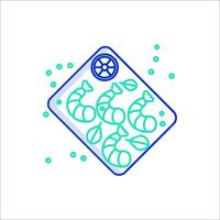 A blue and green line drawing of shrimp vector