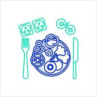A plate with food and utensils on it vector