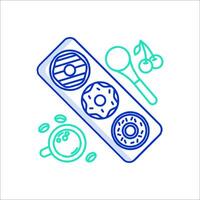 A donut and coffee are shown in a tray vector