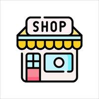 A shop icon with a sign that says shop vector
