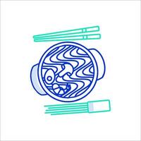A line drawing of a bowl of noodles with chopsticks vector
