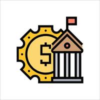 Bank building with dollar sign and gear icon vector