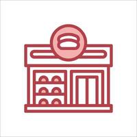 A red line icon of a store with a sign on it vector