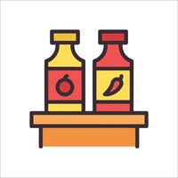 Two bottles of hot sauce on a shelf vector