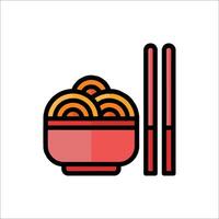 Chinese noodles in a bowl with chopsticks vector