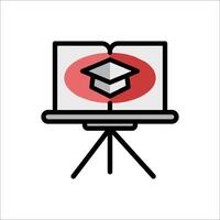 A red and white icon of a book on a stand vector