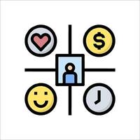 A person is surrounded by icons and symbols vector