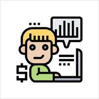 A man working on a laptop with a dollar sign vector
