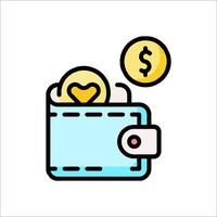 Wallet with coin and heart icon vector
