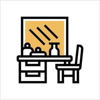 A desk and chair with a mirror in the background vector