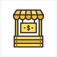 A yellow and black market stand with a dollar sign vector