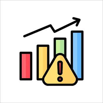 A graph with a warning sign and a bar chart vector