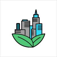 A city with a green leaf on top of it vector