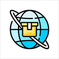 A globe with a box on it and a yellow line vector