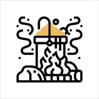 A black and gold icon of a fire and a bucket vector