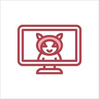 A red icon of a cat on a computer monitor vector