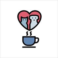 A cup of coffee and a cat in a heart vector