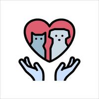 Two hands holding a heart with a cat and dog inside vector