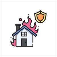 Fire and smoke icon with a house and shield vector
